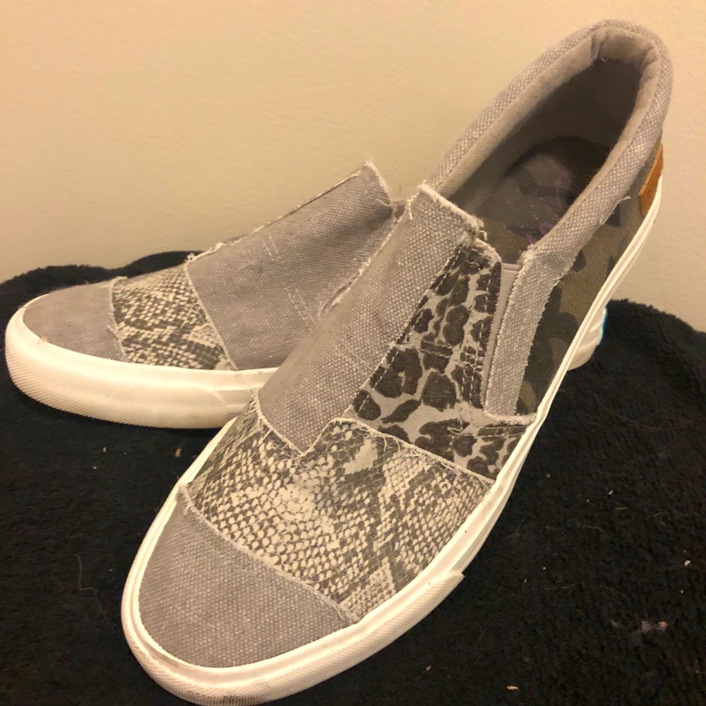 Blowfish Snakeskin & patchwork slip on shoes .